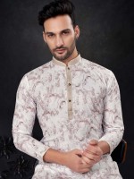 Beige Cotton Digital Print Readymade Kurta Pajama